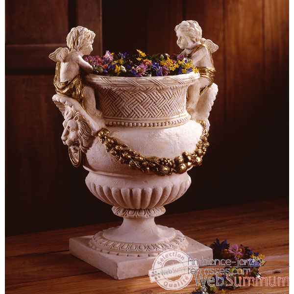 Vases-Modèle Cherub Urn, surface marbre vieilli patine or-bs3060wwg