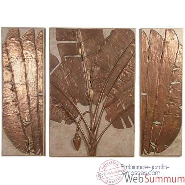 Video Decoration murale Banana Leaf Wall Plaque Triptych, granite combines et bronze -bs4117gry -nb