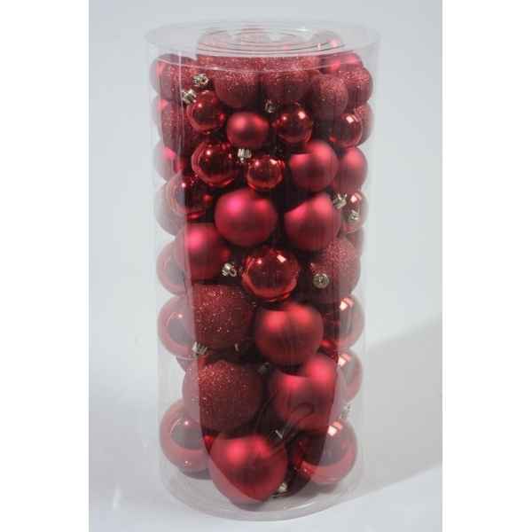 Boules plast mix rouge noel Kaemingk -23222