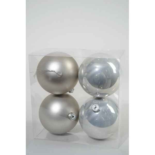 Boules plastique uni brill-mat 100 mm argent satine Kaemingk -22211