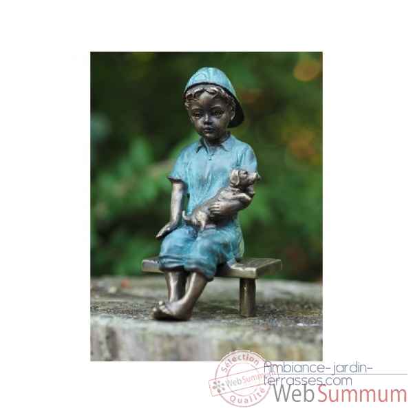 Sculpture garcon avec chien en bronze thermobrass -an2126brw-v
