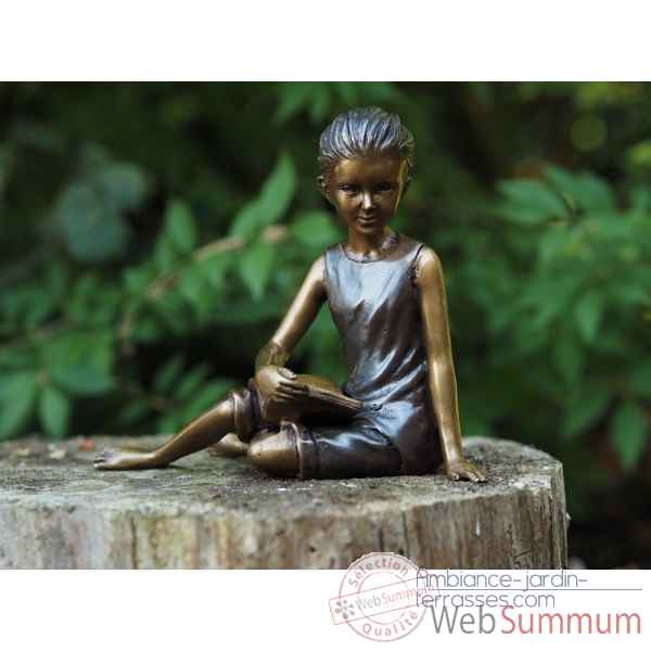 Sculpture jeune fille assise en bronze thermobrass -an1248br-b