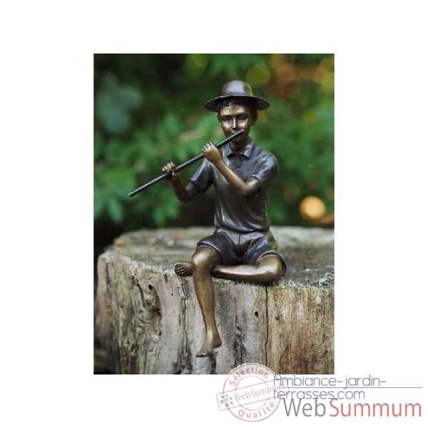 Sculpture joueur de flute en bronze thermobrass -an1245br-b