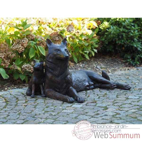Sculpture 2 renards couchant en bronze thermobrass -b94194
