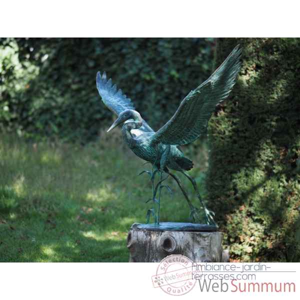 Statue bronze oiseau grue en vol -B1364
