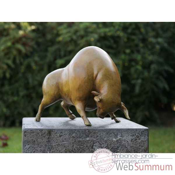 Statue bronze taureau patine vert -B91146