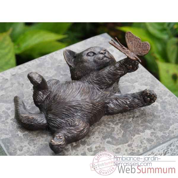Statuette bronze chaton avec papillon 11cm