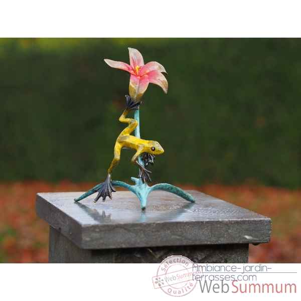 Statuette grenouille avec fleur bronze -AN1888BR-HP