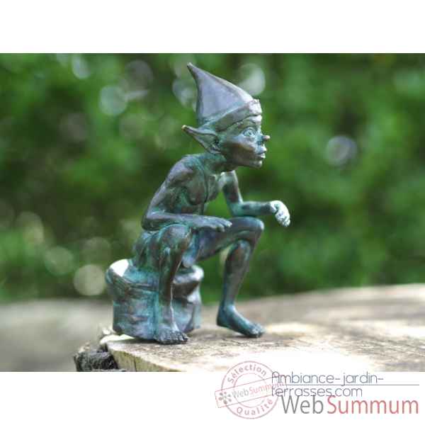 Statuette pixie assis sur un rocher bronze -BS1405V