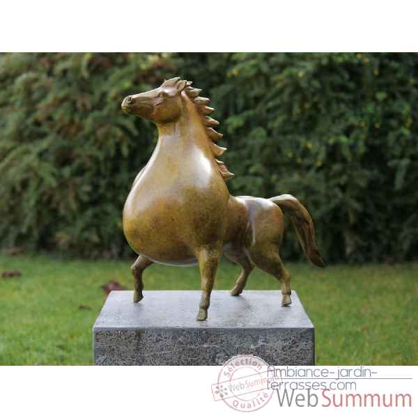 Statue bronze cheval vert patine a chaud -B91142