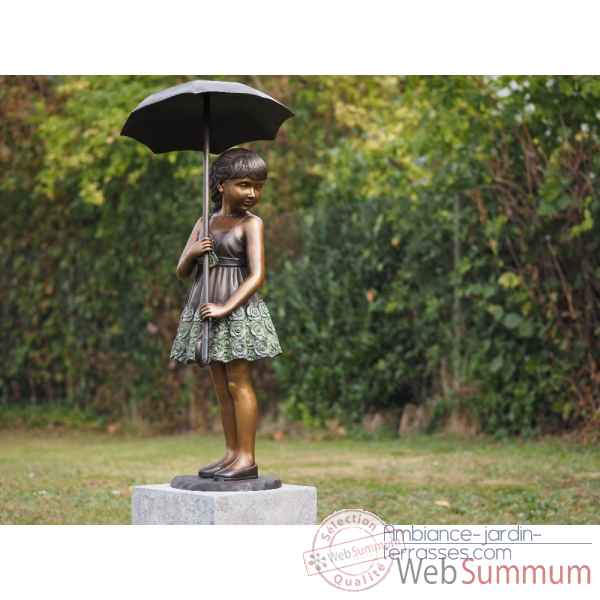 Statue bronze fille avec un parapluie -B1279