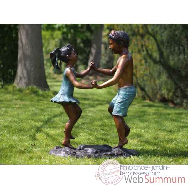 Statue bronze garcon et fille dansant -B94647