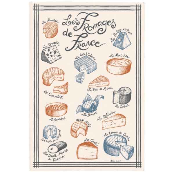 Torchon imprime fromages de france ecru 48 x 72 winkler