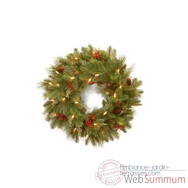 Couronne decorative noel mix pine wreath 30 sw led d61cm Van der Gucht -31NOEL24WB